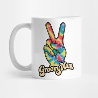 "Groovy Mom Peace Sign Hand Tie-Dye" - Retro Cute Hipster Mug